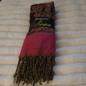 Pashmina Pink and Brown Scarf with Fringe